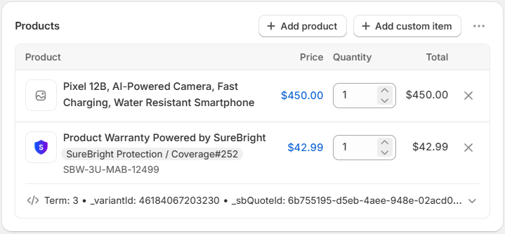 Products with Warranty Added