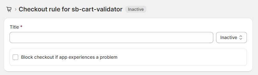 Configure Rule Checkout rule configuration page with Title field and fallback option